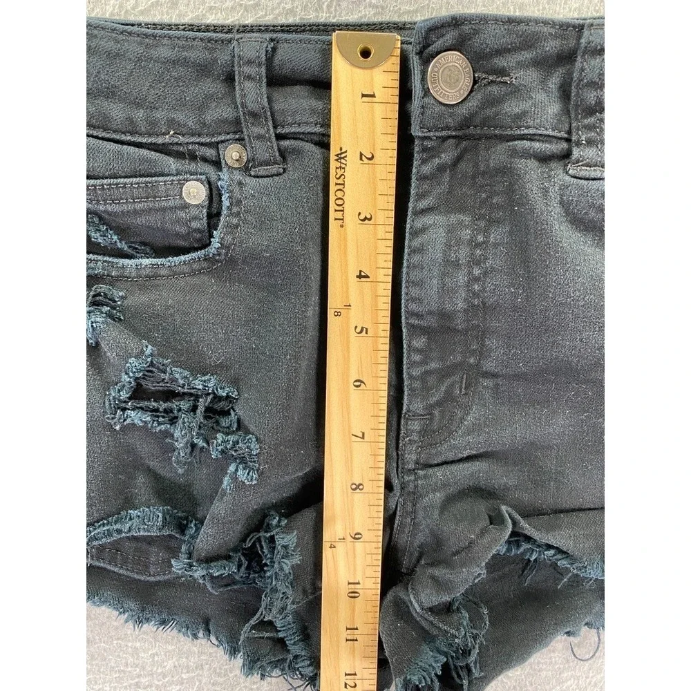 American Eagle Womens‎ Hi-Rise Festival Shorts Distressed Size 8 Black Denim